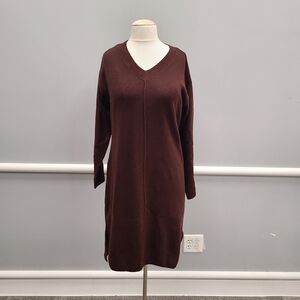 Vince Camuto Rich Brown V-Neck Sweater Dress